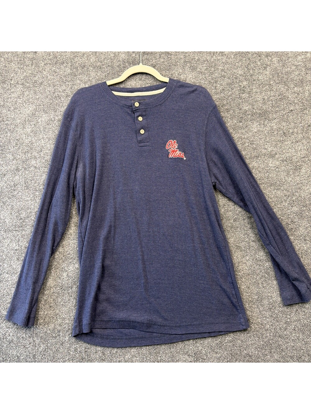 Section 101 Majestic Ole Miss Waffle Knit Blue Shirt Size Lg